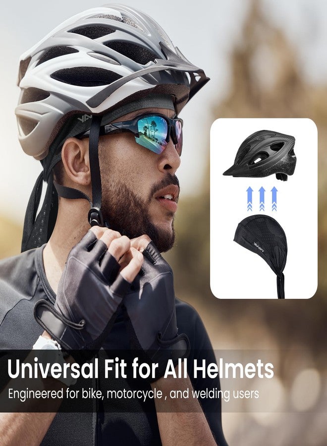 YANIKY Bandana Skull Caps for Men Women Quick-Drying Cooling Do Rag Breathable Durag Cap Helmet Liner for Cycling Running Black - Image 3